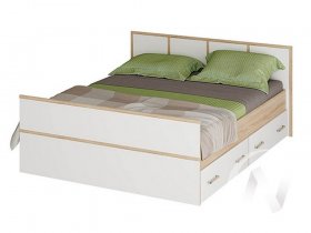 Двуспальная кровать 1,4м Сакура (дуб сонома/белый) в Усть-Мае - ust-maya.mebel-nsk.ru | фото