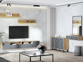 Модульная гостиная Байкал (дуб крафт золотой/графит) в Усть-Мае - ust-maya.mebel-nsk.ru | фото