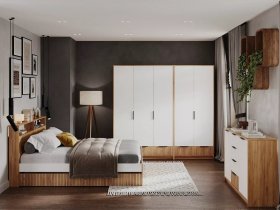 Модульная спальня Ивис (дуб крафт золотой/белый) в Усть-Мае - ust-maya.mebel-nsk.ru | фото