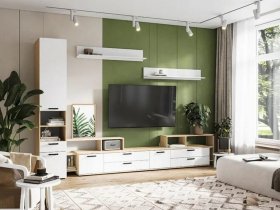Модульная стенка Санса (дуб сонома/белый) в Усть-Мае - ust-maya.mebel-nsk.ru | фото